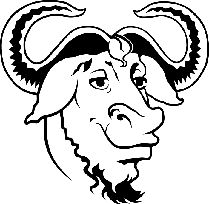 GNU Project’s black-and-white gnu head, drawn by Aurélio A. Heckert